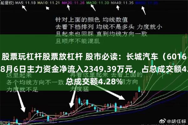 股票玩杠杆股票放杠杆 股市必读：长城汽车（601633）8月6日主力资金净流入2349.39万元，占总成交额4.28%